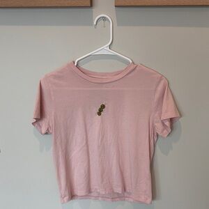 Embroidered Olive Baby Tee 100% Cotton Pink Size Medium